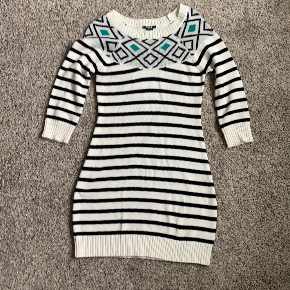 Medium size, sweater dress. Off white and black stripes